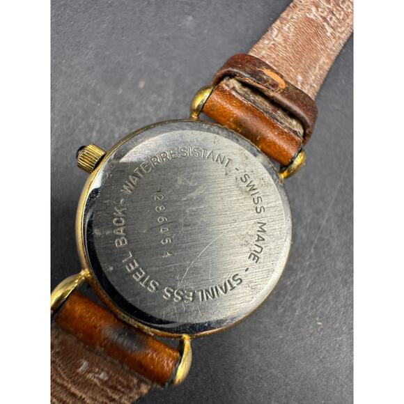 Vintage 90's Tourneau Dress Quartz Date Watch Gold Tone Brown Leather Band 24mm - Picture 10 of 11